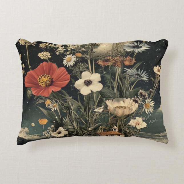 Moonlit Blooms Over Rustic Charm Decorative Cushion (Front)
