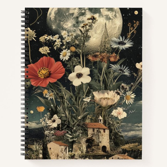 Moonlit Blooms Over Rustic Charm Notebook (Front)