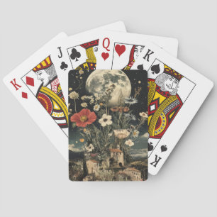 Moonlit Blooms Over Rustic Charm Playing Cards