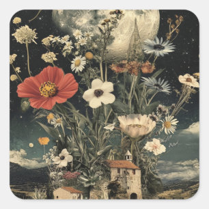 Moonlit Blooms Over Rustic Charm Square Sticker