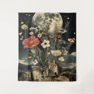 Moonlit Blooms Over Rustic Charm Tapestry
