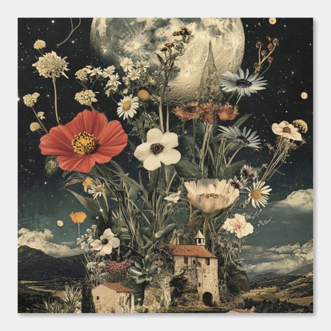Moonlit Blooms Over Rustic Charm Wallpaper (Front)
