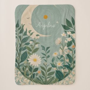 Moonlit Blooms: Pastel Floral and Crescent Moon Sherpa Blanket