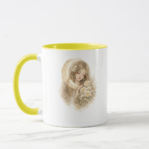 Moonlit Blossom Floral Girl Mug
