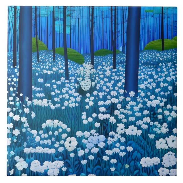 Moonlit Blue Forest Wildflower Meadow Tile (Front)