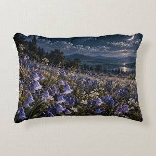 Moonlit Bluebell Mountain Meadow Decorative Cushion