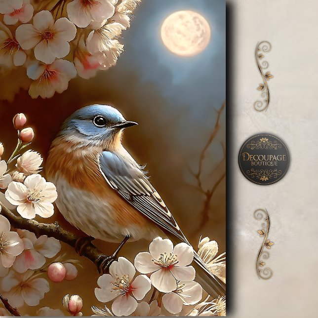 Moonlit Bluebird Cherry Blossom Decoupage Tissue Paper (Moonlit Bluebird Cherry Blossom Decoupage Tissue Paper)