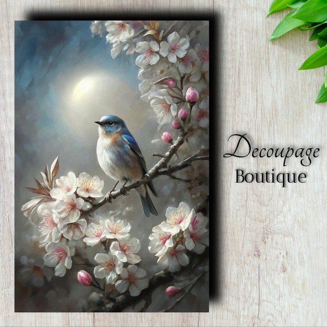 Moonlit Bluebird Decoupage Tissue Paper (Moonlit Bluebird Decoupage Tissue Paper)
