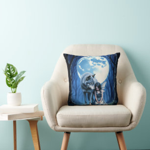 Moonlit Bond – The Wolf and the Gothic Fairy. Cushion