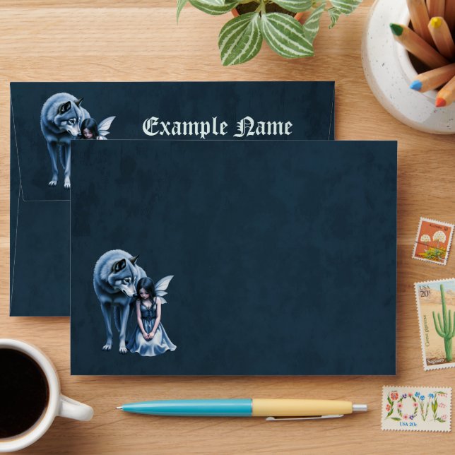 Moonlit Bond – The Wolf and the Gothic Fairy.   Envelope (Desk)