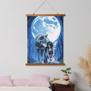 Moonlit Bond – The Wolf and the Gothic Fairy. Hanging Tapestry