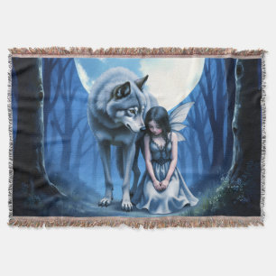 Moonlit Bond – The Wolf and the Gothic Fairy. Throw Blanket