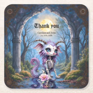 Moonlit Bones – Guardian of Forgotten Dreams. Square Paper Coaster
