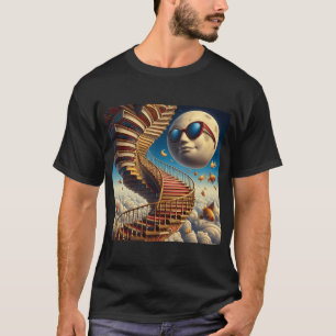 Moonlit Book Staircase – Surreal Fantasy Art T-Shirt