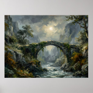 Moonlit Bridge Spirit Landscape Poster