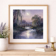 Moonlit Bridge Watercolor