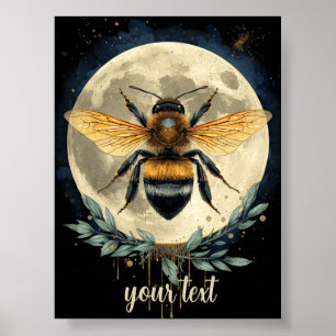 Moonlit Bumblebee Watercolor Art Celestial Bee a Poster