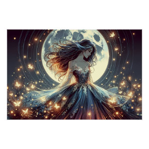 Moonlit Butterfly Enchantress Fantasy Poster