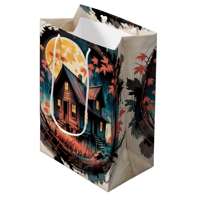 Moonlit Cabin Japanese Forest Art (3) Medium Gift Bag (Front Angled)