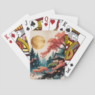 Moonlit Cabin Japanese Forest Art (4) Playing Cards