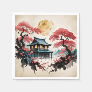 Moonlit Cabin Japanese Forest Art (5) Napkin