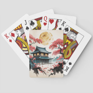Moonlit Cabin Japanese Forest Art (5) Playing Cards