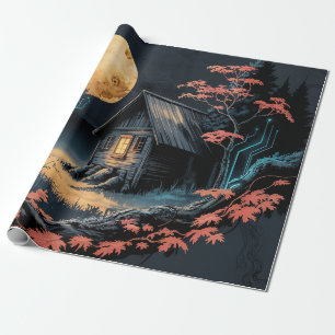 Moonlit Cabin Japanese Forest Art (6) Wrapping Paper