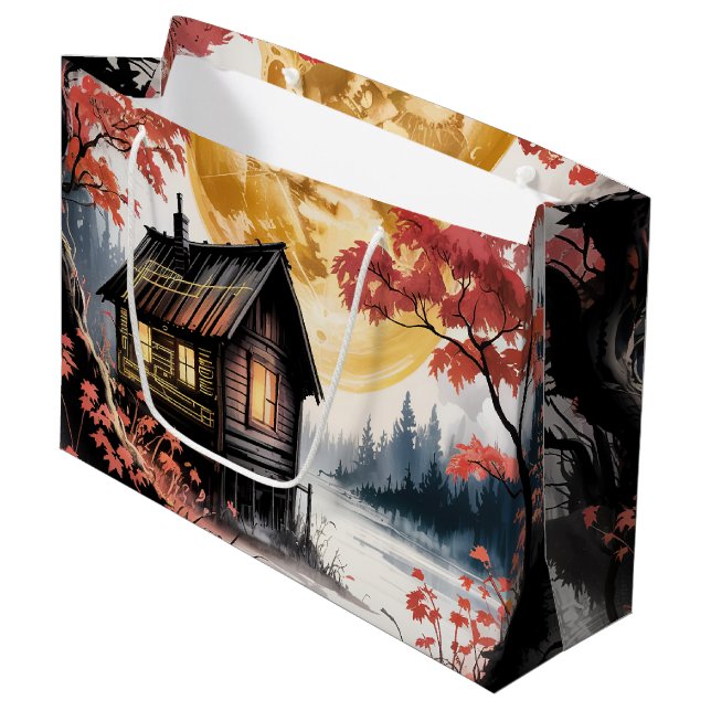 Moonlit Cabin Japanese Forest Art (7) Large Gift Bag (Front Angled)