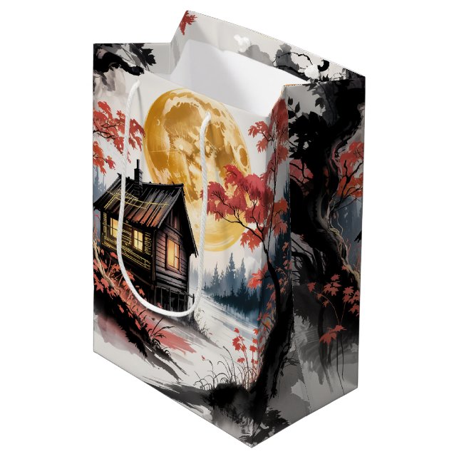 Moonlit Cabin Japanese Forest Art (7) Medium Gift Bag (Front Angled)