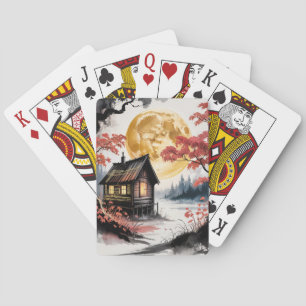 Moonlit Cabin Japanese Forest Art (7) Playing Cards