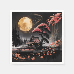 Moonlit Cabin Japanese Forest Art (8) Napkin