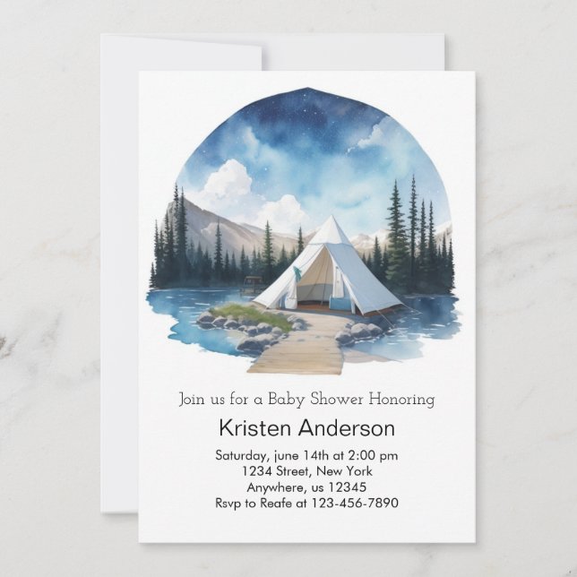 Moonlit Campsite Adventure Awaits Baby Shower Invitation (Front)