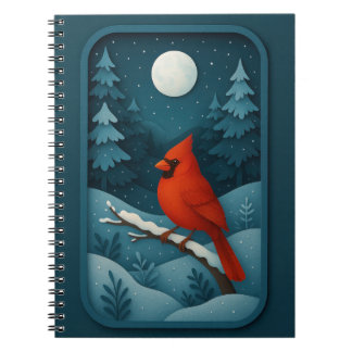 Moonlit Cardinal in Winter Forest Notebook