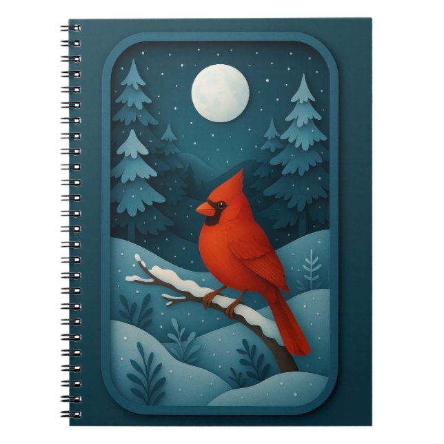 Moonlit Cardinal in Winter Forest Notebook (Front)