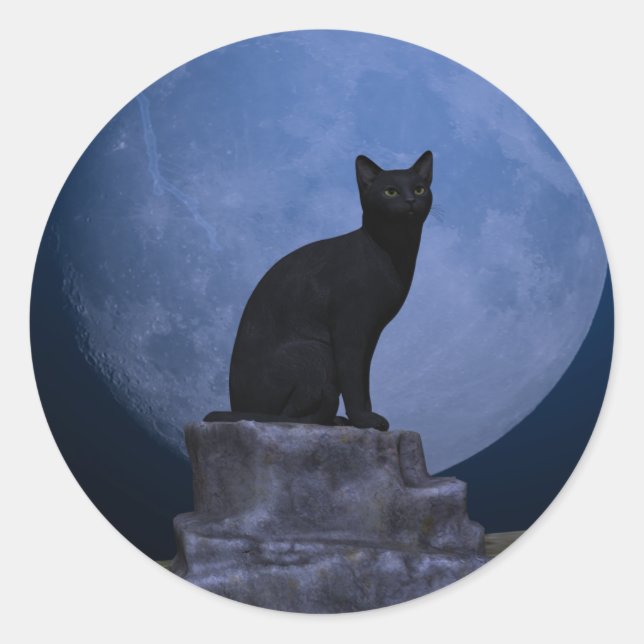 Moonlit Cat Classic Round Sticker (Front)
