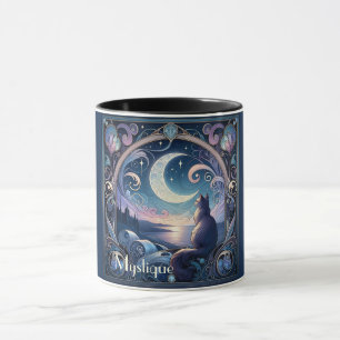 Moonlit Cat Fantasy Art Nouveau Design Mug