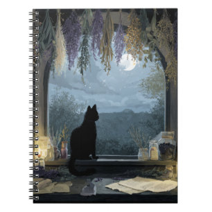 Moonlit Cat Herbal Window Notebook