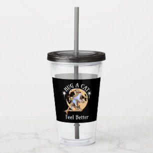 Moonlit Cat Hug Skeleton Comfort Humour Acrylic Tumbler