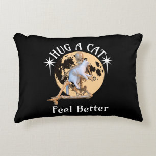 Moonlit Cat Hug Skeleton Comfort Humour Decorative Cushion