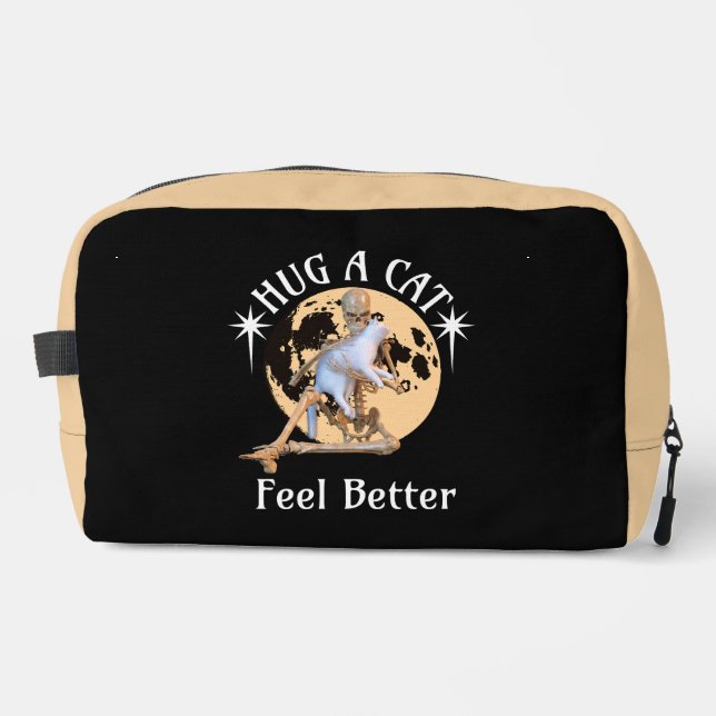 Moonlit Cat Hug Skeleton Comfort Humour Dopp Kit (Front)