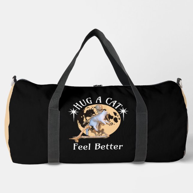Moonlit Cat Hug Skeleton Comfort Humour Duffle Bag (Front)