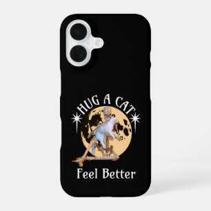 Moonlit Cat Hug Skeleton Comfort Humour iPhone 16 Case