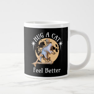 Moonlit Cat Hug Skeleton Comfort Humour Large Coffee Mug