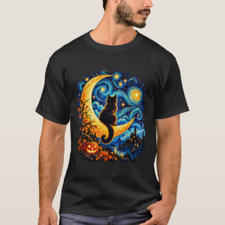 Moonlit Cat in Swirl Night T-Shirt