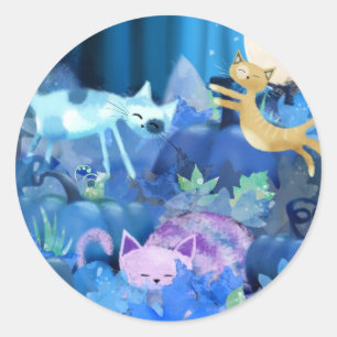 Moonlit cats and kittens classic round sticker