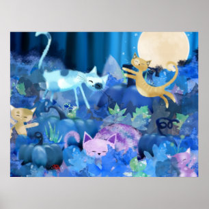 Moonlit cats - poster print