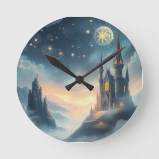 Moonlit Celestial Castle Round Clock