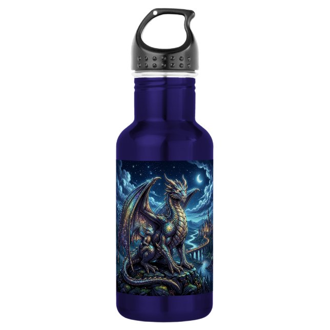 Moonlit Celestial Dragons and Castle 532 Ml Water Bottle (Front)