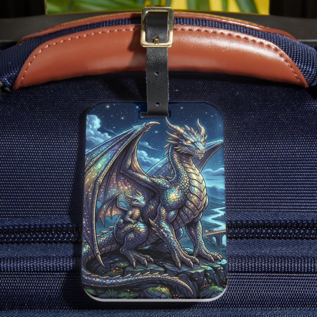 Moonlit Celestial Dragons and Castle Luggage Tag (Front Insitu 2)