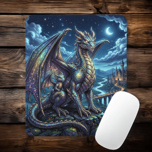 Moonlit Celestial Dragons and Castle Mouse Mat